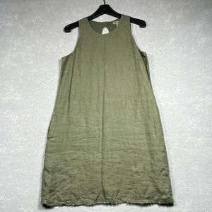 Tommy Bahama Linen Shift Dress Size Medium Green Ruffle Pockets Beach Sleeveless